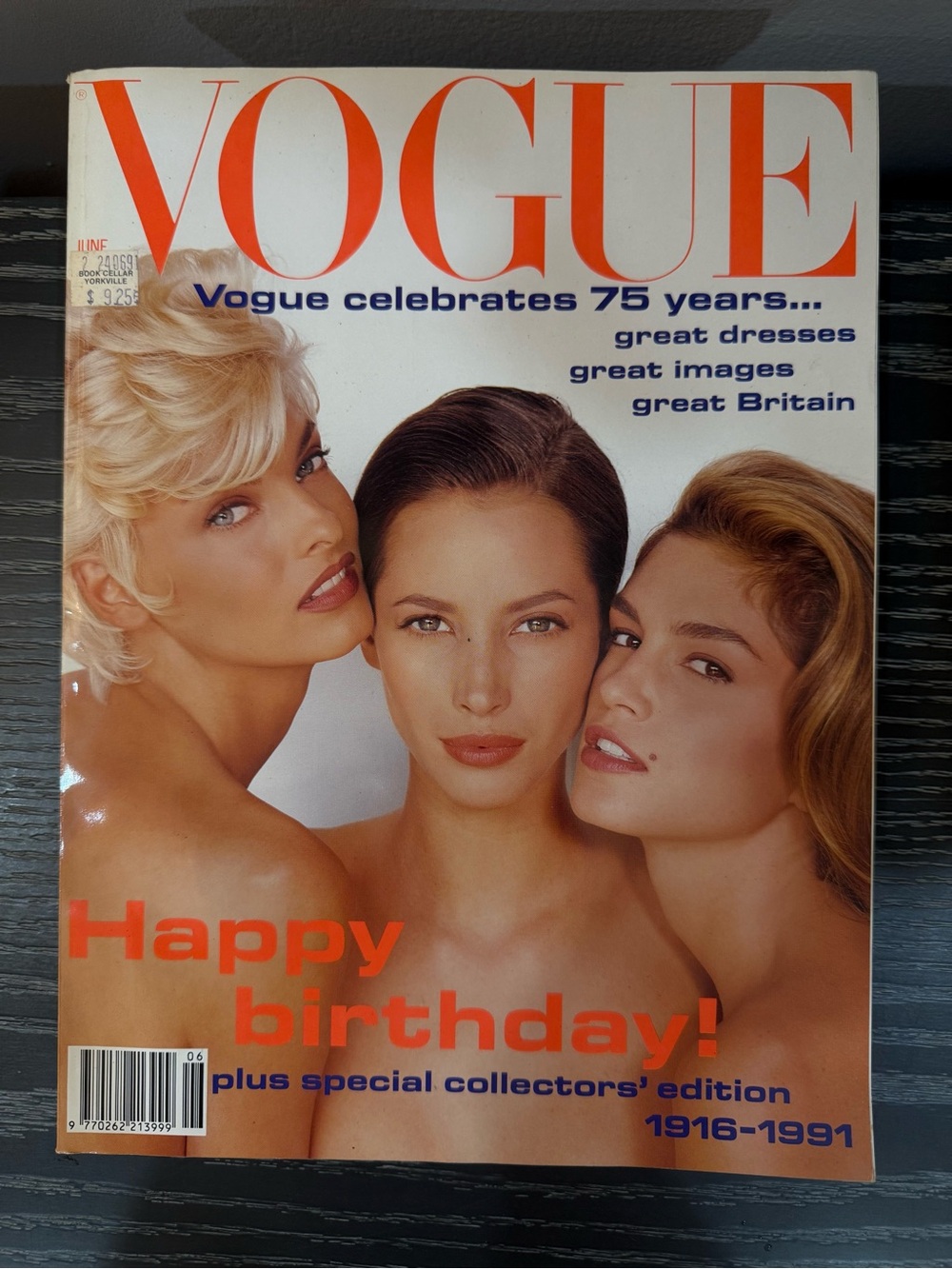 British Vogue June 1991: Cover - Linda Evangelista, Cindy Crawford, Christy T